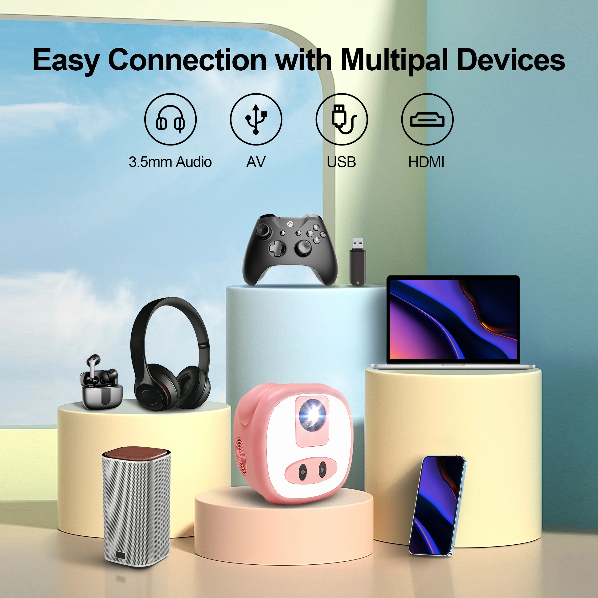 4K Android Video Mini Projector with Wifi Bluetooth, 300ANSI Portable Projector 5G WiFi6 BT5.0 Home Theater