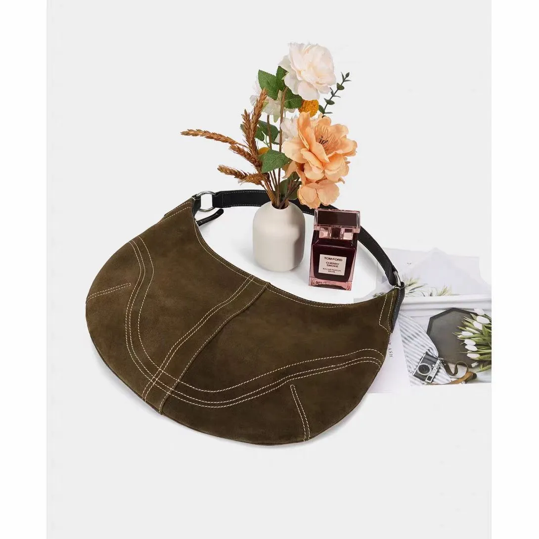 Luxury Women Suede pu Leather Hobo Shoulder Bag Vintage Half moon Handbag Cross body Casual Underarm Purse