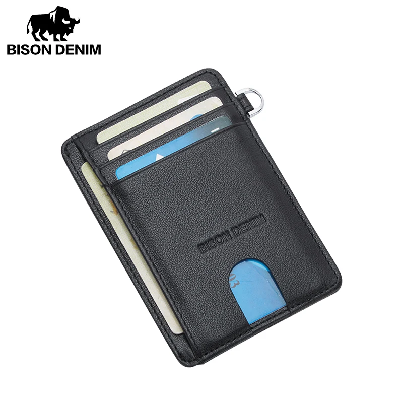 

BISON DENIM Genuine Leather Fashion Slim Minimalist Men Wallet Credit Card Holder RFID Blocking Leather Purse Cowskin W9670-1B