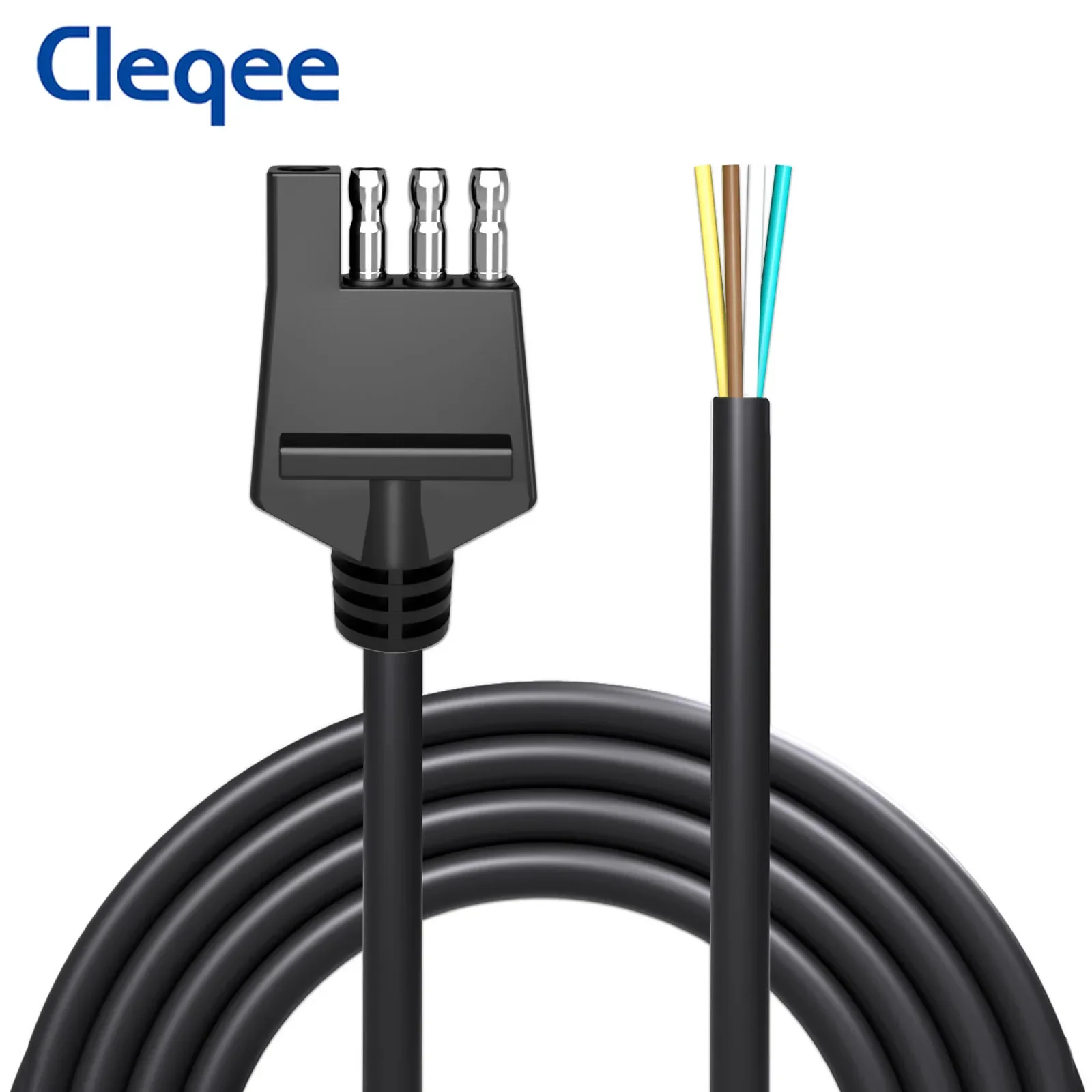 

Cleqee T10076 Trailer Light Wiring Harness 4-Pin Plug Connector 4 Way Flat Adapter to Bare Wire 18AWG 2M/3M/6M