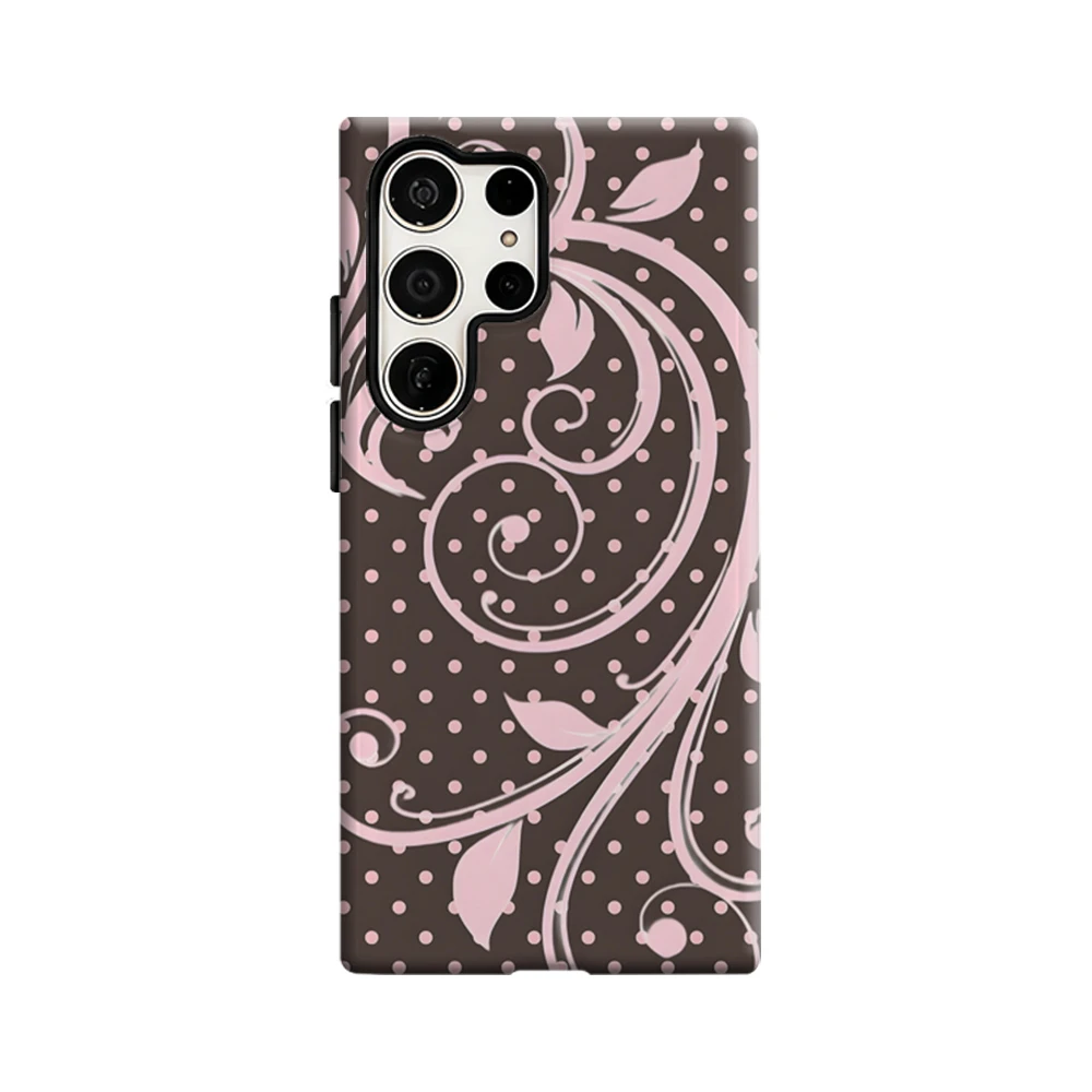 Pink Scroll & Polka Dots Shockproof Tough Phone Case