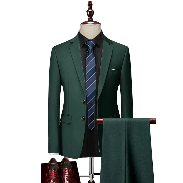 Spring Autumn Fashion New Men's Business Casual Solid Color Suits / Male One Button Blazers Jacker Coat Trousers Pants