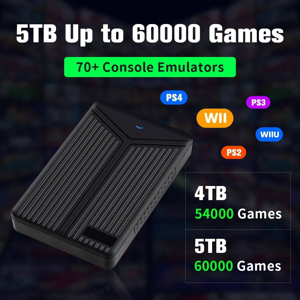 5TB Retro Gaming Hard Drive For Windows Launchbox + Retrobat + Playnite Game HDD 60000 Games For PS4/PS3/Switch/WII/PS1/PS2/N64