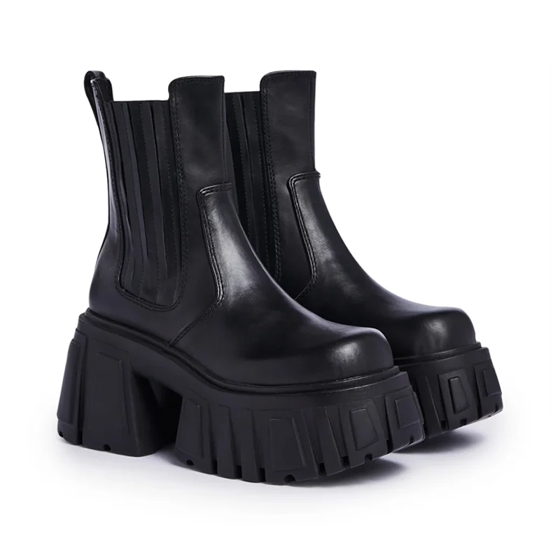 Bottes Chelsea talon compensé épais femmes automne cheville fine cuir véritable plateforme pêche