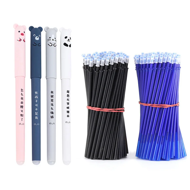 

4PCS Cartoon Animals Cute Panda Cat Pens Erasable Pen 0.38mm Refill Rods Kawaii Ballpoint Pen for School Writing Washable Handle