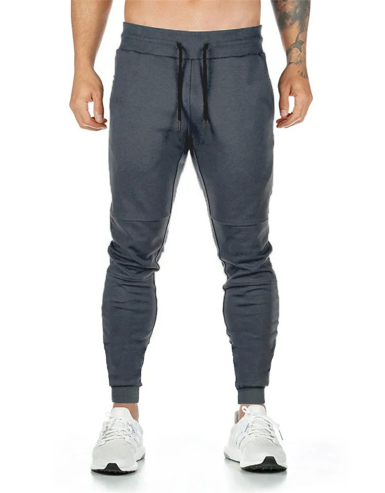 Cotton sweatpants slim leg fitness pants muscle solid color elastic running pants trousers