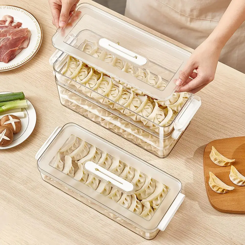 

Transparent Dumpling Box Single/Double Layer Stackable Large Capacity Space-Saving With Handle Dust-proof Refrigerator Organizer