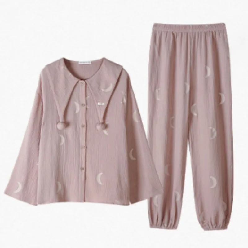 2023 New Pajamas Women's Spring Autumn Woven Cotton Loungewear Long Sleeve Skin-friendly Sleepwear Set Loose Large Size Homewear