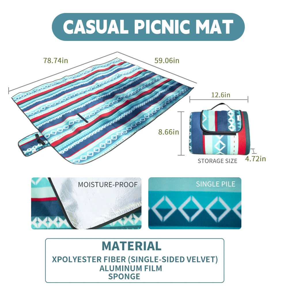 HODTOWN Waterproof Outdoor Plaid Portable Hiking Sleeping Blanket Picnic Mat Camping Beach Mat Folding Prairie Carpet