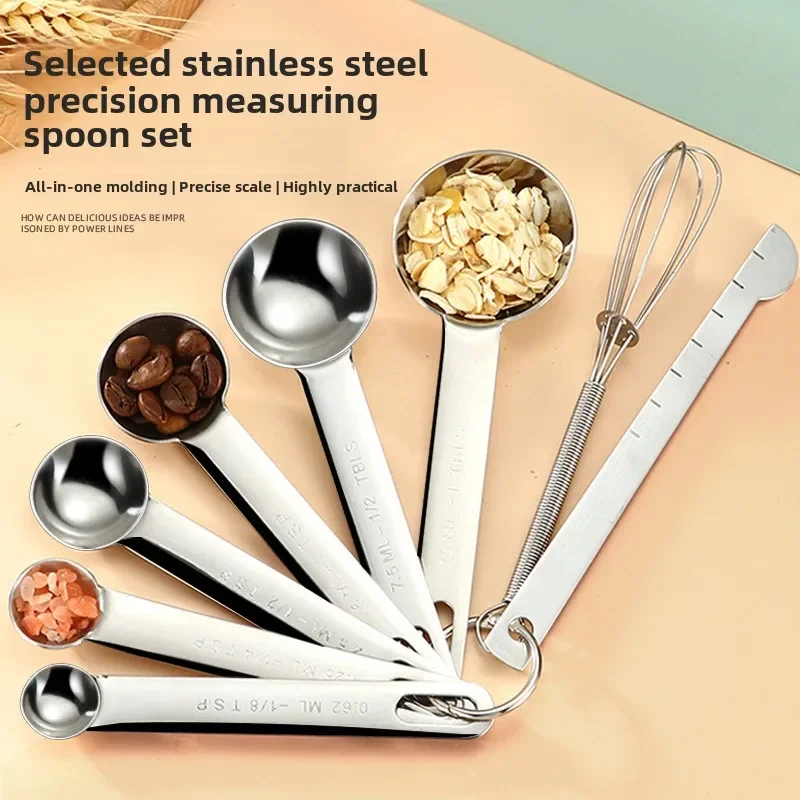 Kitchen Measuring Spoons Measuring Spoon Set Measuring Cup and Spoon Set Stainless Steel Measuring Spoon 4/6/7/8 Pcs Set Scale Measuring Ruler Spoons Coffee Baking Kitchen Tool Set