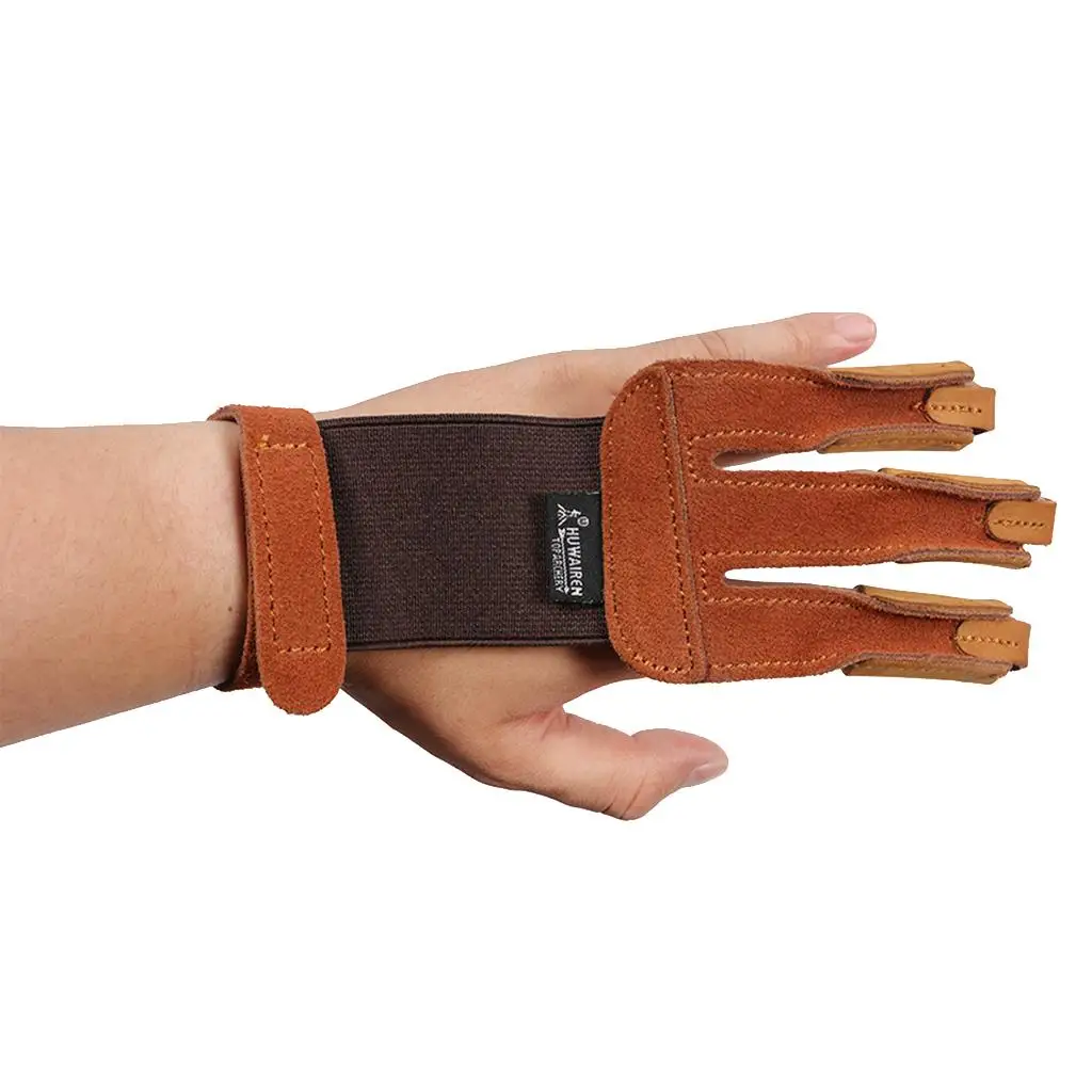 Archery Hand Finger Protective Glove Bow Arrow Hunting Shooting Glove Brown