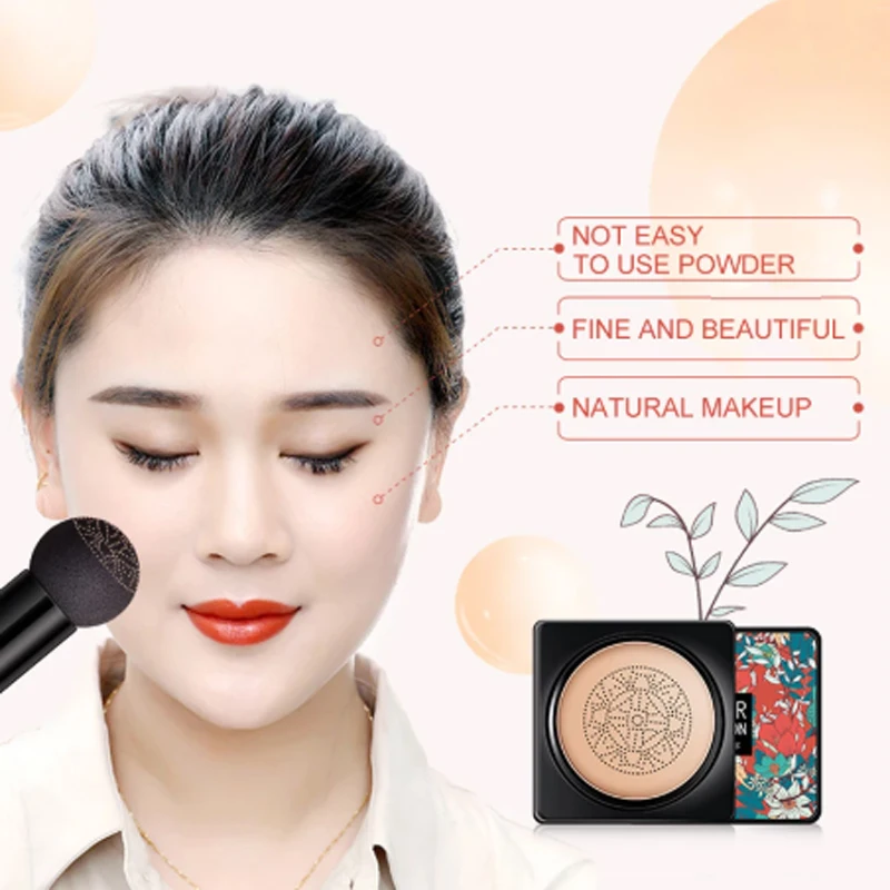 Air Cushion CC Cream with Mushroom Head Applicator - Moisturizing, Long-Lasting, Natural Brightening Foundation