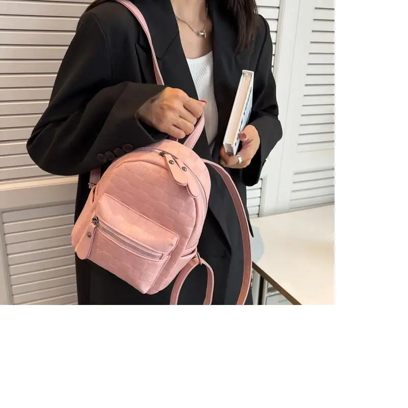 Hot Sale New Fashion Plaid Design Leather Small Backpack Women Double Zipper Shoulder Bags Leisure Totes Crossbody School Bag 2