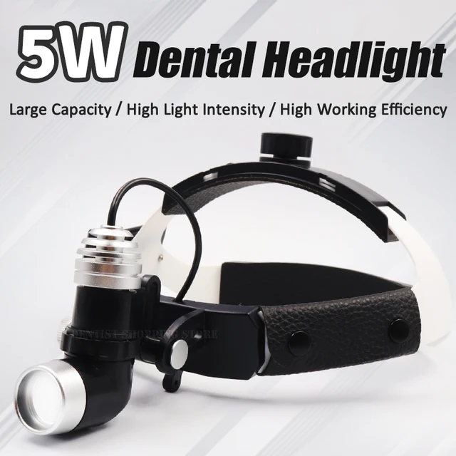 Dental Surgical ENT LED Headlight 5W Lamps Headband With 2pcs Battery Rechargeable Metal Case Package Adjustable Brightness
