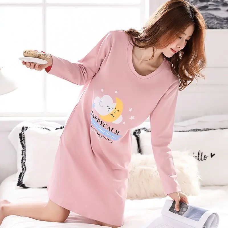 Big Size Cartoon Nightgown Nighty Nightie for Women Night Dress Home Sleeping Clothes Fashion Style Long Shirt Casual Nightgowns