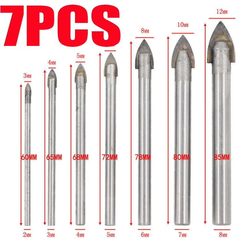 

7PCS Glass Drill Bit 3/4/5/6/8/10/12mm Drill Bit Mirror Drill Bit Glass Triangle Ceramic Drill Bit Tile Drill Bit Tools