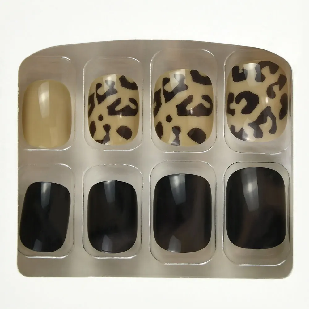 24pcs/box Cow Leopard Print False Nails Art Decoration Press on Full Cover Fake DIY Nail Tips Square Short with Jelly Glue