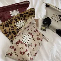 Corduroy Retro Leopard Print Cosmetic Bag Wash Bag Women Travel Cosmetic Pouch Beauty Storage Cases Make Up Organizer Clutch Bag 2