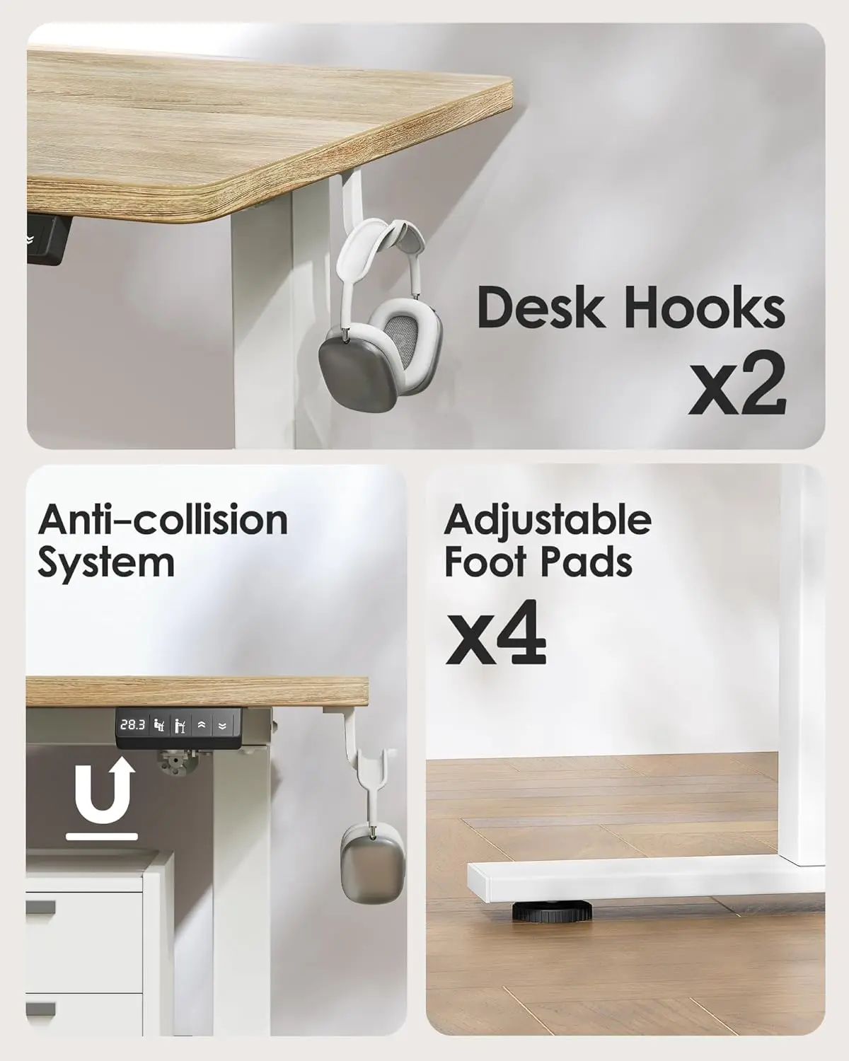 Height Adjustable Electric Standing Desk 47.2 x 23.6 inch, Sit Stand Up Desk Splice Board Computer Home Office Desk White Frame