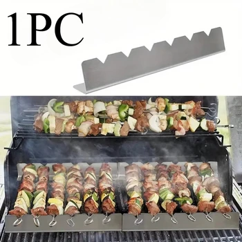 Juego de Soportes Brochetas Barbacoa Kebab, 6 Ranuras. Fácil Limpieza, Brochetas Planas, Exhibición BBQ. Accesorios (2/4 Unidades)