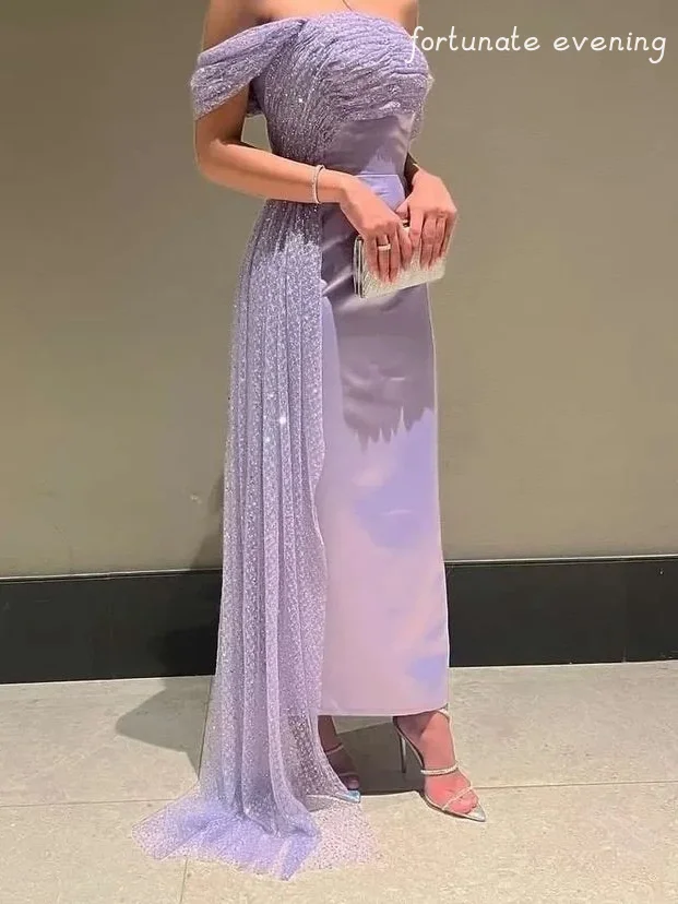 

Fortunate Evening Elegant Vintage Sweet Purple Ruffle Sequins Boat Neck Formal Occasion Prom Dresses Evening Party Gowns