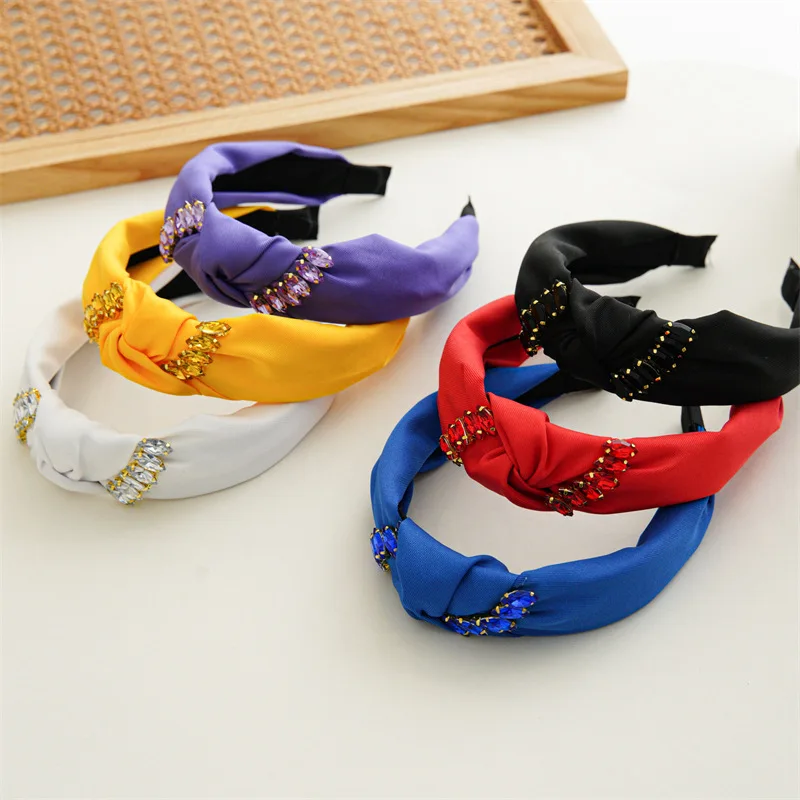 

2023 New Style Colorful Diamond Wide Hair Hoops Women Europe and America Ethnic Style White Headbands Jewelry Hairbands For Girl