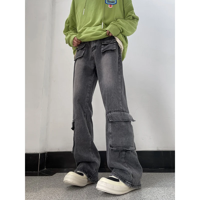 

Cargo Jeans Men Fashion Retro Pocket Jeans Men Japanese Streetwear Hip Hop Loose Straight Jeans Mens Vintage Denim Trousers
