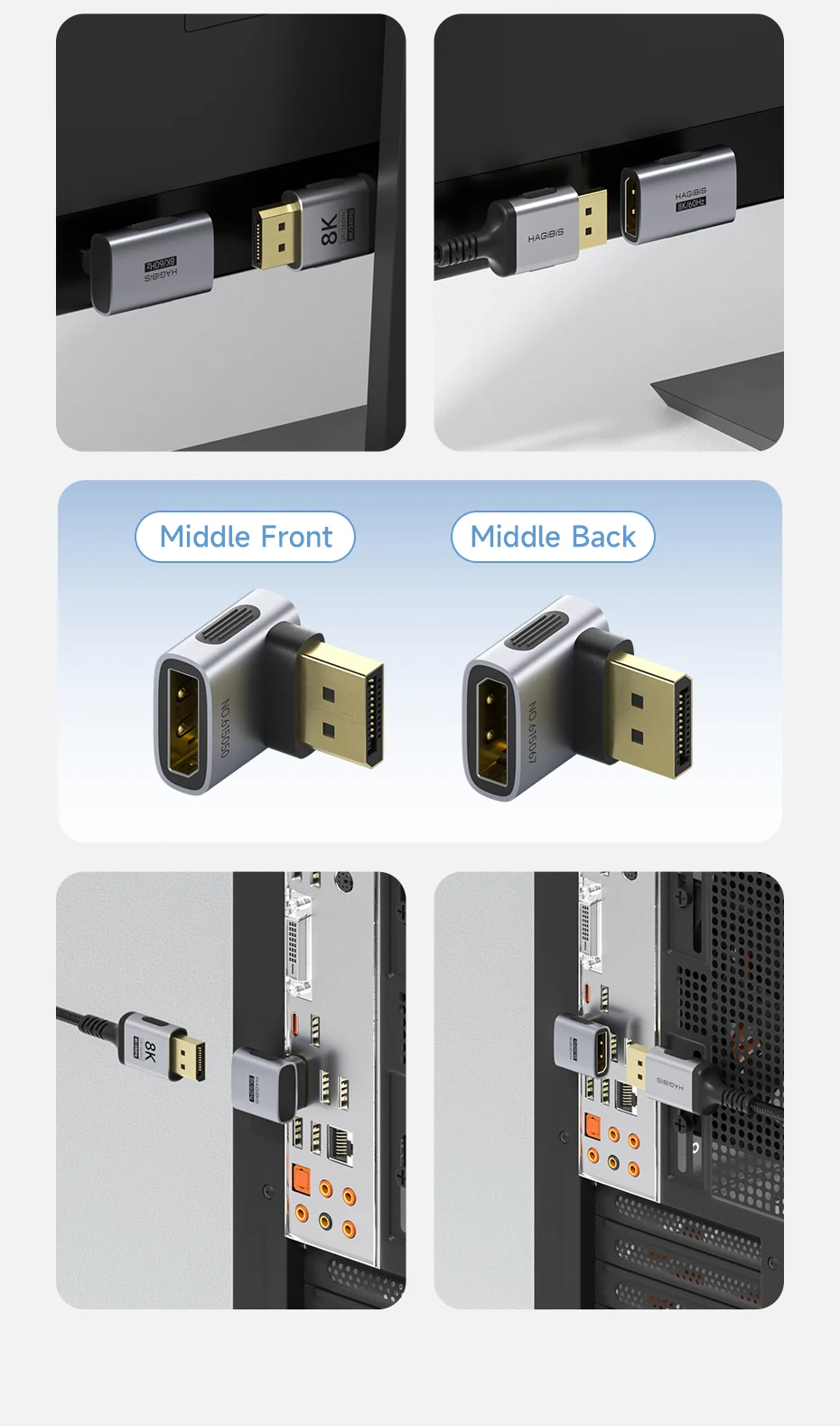 Hagibis DisplayPort 1.4 Right Angle Adapter 8K 60Hz / 4K 240Hz