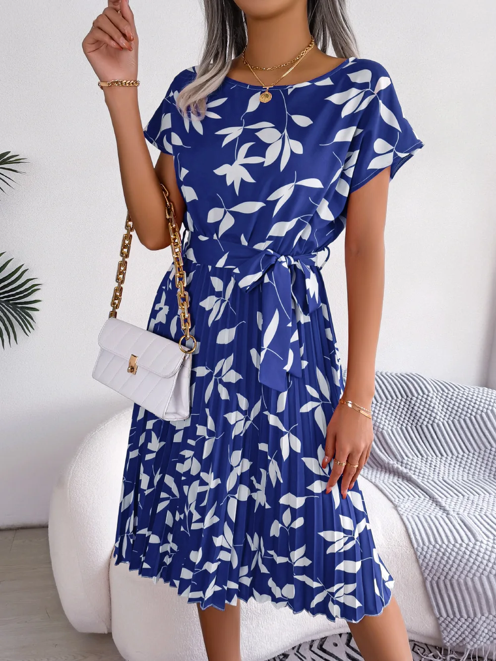 Casual O-neck Short Sleeve Dress Office Lady Spring Summer Fashion Elegant  Floral Print Lace Up Pleated Dresses For Women 2023 - AliExpress 200000345