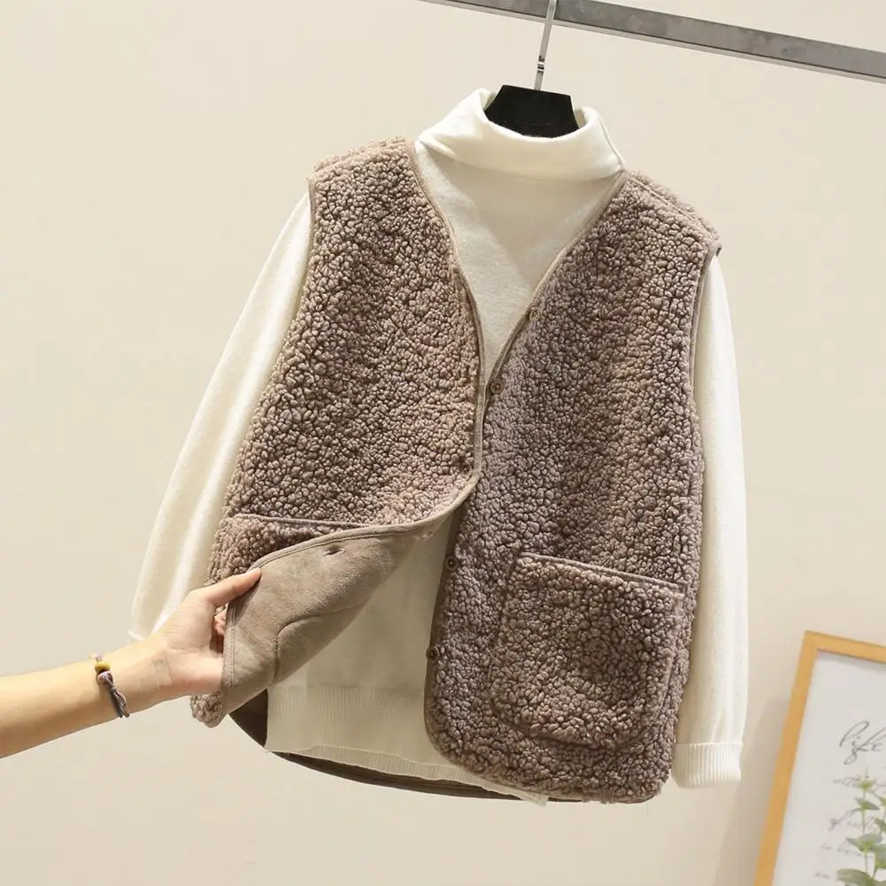 

Women Waistcoat Stylish Women's Sleeveless Faux Lamb Wool Vest Coat for Autumn Winter Short Plush Outwear Streetwear Solid Color