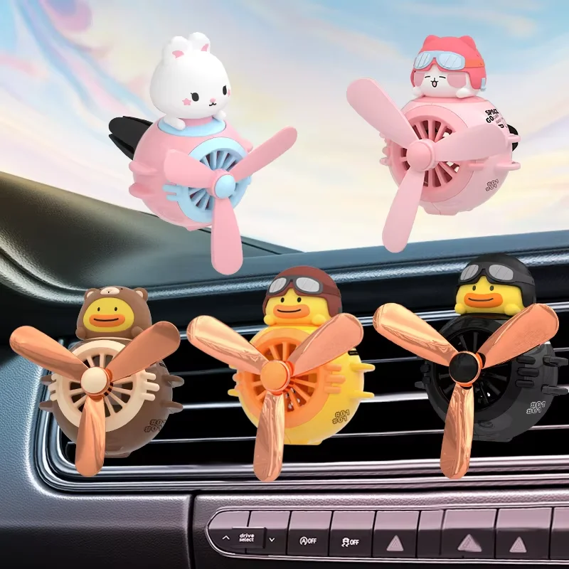 Rotating Airplane Pilot Bear Car Air Fresheners Accessories Interior Decorations Fan Vent Clips Perfume Fragrance Diffuser Aroma