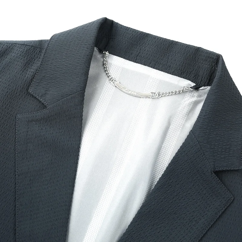 

3553-R-Summer solid color short-sleeved Customized suit men's V-neck bottoming Customized suit black trend