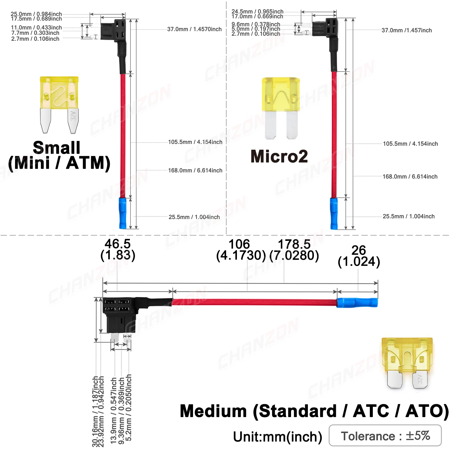 Suporte duplo do fusível do carro, Adicionar-uma-torneira, adaptador do circuito, ATM, ATC, bloco pequeno de Micro2, 5V, 12V, 24V, 32V, 12, 14, 16 AWG, conector do terminal do fio