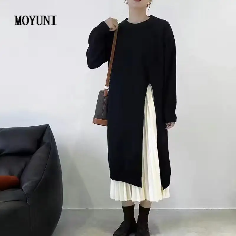 

Autumn Thick Pullovers Lazy Side Split O Neck Long Grey Sweater Dress Women Maxi Jumper Oversized Sweater Sueter Clothes Knit