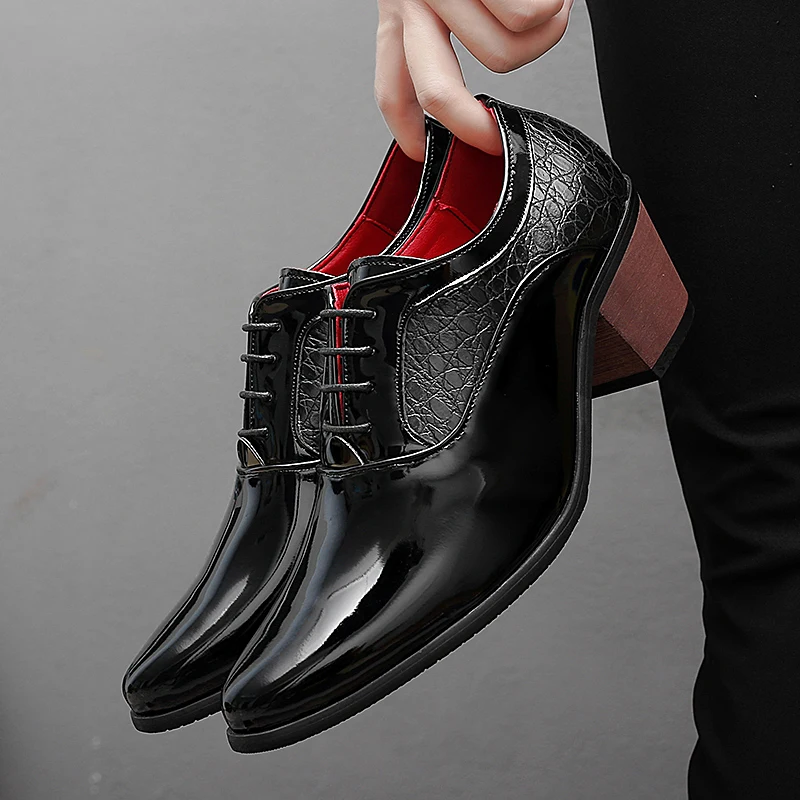 High End Brand Men's Genuine Leather Shoes Men's Formal Dress Shoes Men's Wedding Red High Heels Luxury Men's Business Shoes