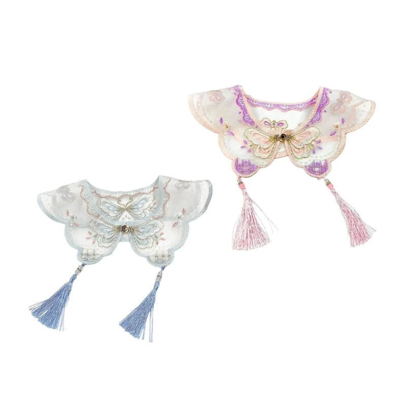 

Girls Chinese False Collar Scarf Embroidery Butterfly Tassels Yunjian Shawl Wrap