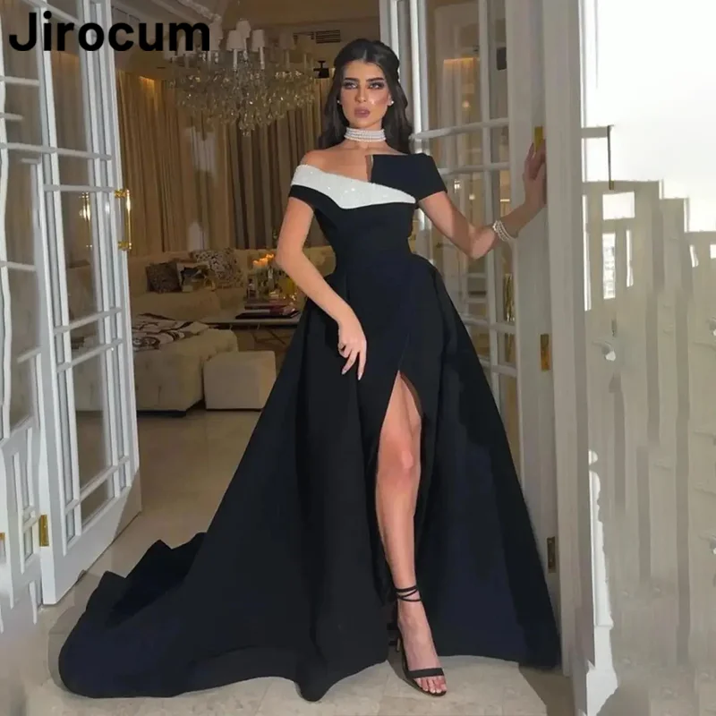 

Jirocum Elegant Black Mermaid Prom Dress Women's Off Shoulder Sexy Slit Party Evening Gown Floor Length Special Occasion Gowns