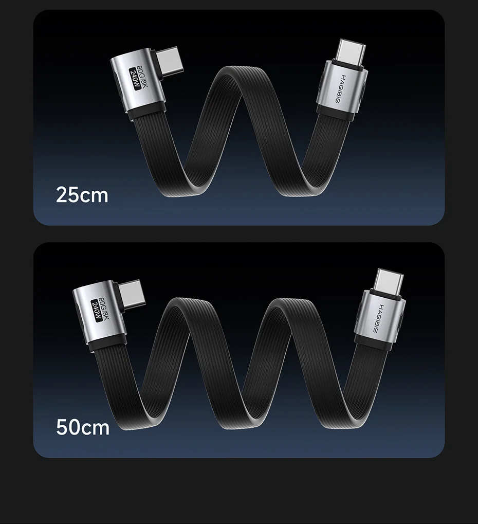 USB4 Flat Hagibis Cable 90° – 240W | 80Gbps | 8K@60Hz (Reinforced)