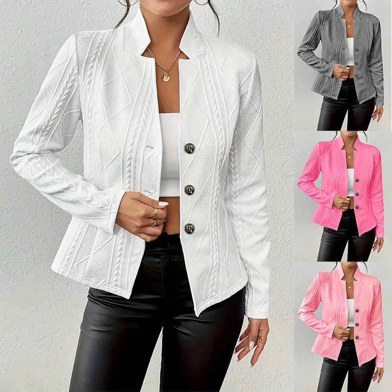 Women Floral Long Sleeve Single Breasted Slim Blazer