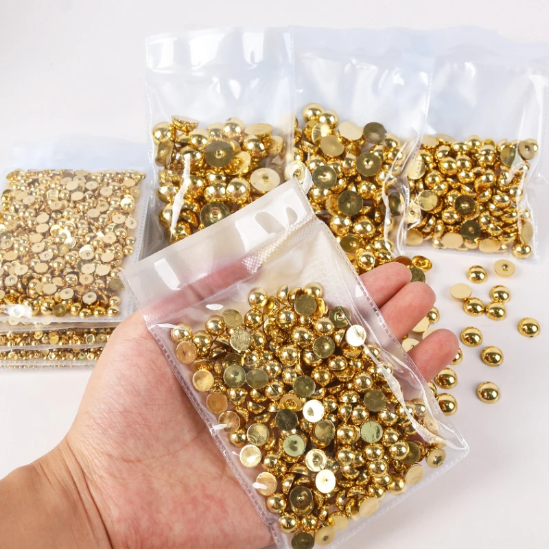 Acrylic Beads Glass Beads Stone Beads Imitation Pearl Beads Plastic Beads Acrylic Craft Beads ABS Beads Resin Beads Sewing Stones 2mm-8mm Gold Color Half Round FlatBack Pearl Beads Glue On Pearls Stones For Craft DIY Nail Art Decoration