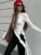 White Knit Slim T-shirt Pullover Female Ruffled Patchwork See-Through Long Sleeve Y2k Sexy Inner Top Women's Knitwear Tee