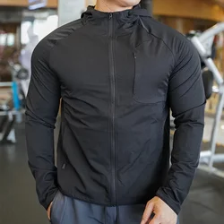 Premium Nylon Sport Coat Men's Fitness Hoodie - Outdoor Workout Jacket - (50-55kg)  XS (Black)