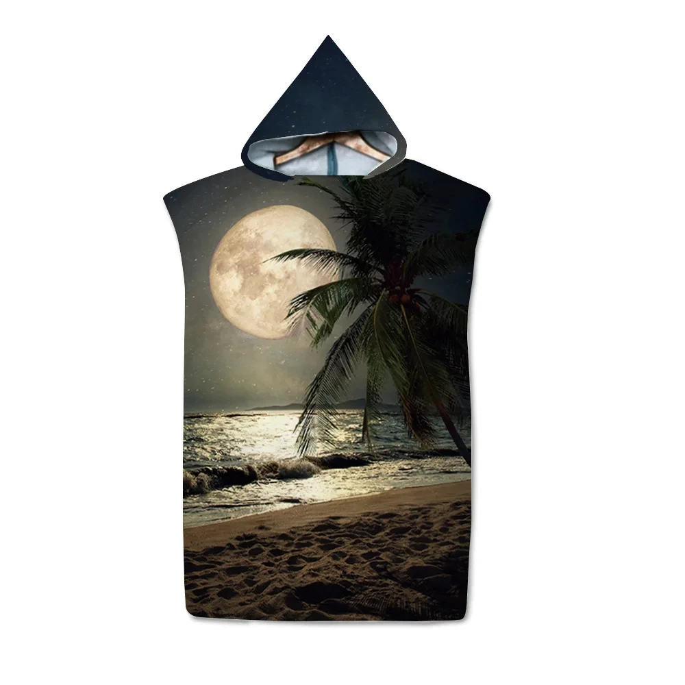 Beautiful Moonlit Night Sky Print Microfiber Quick-Drying Beach Towel Adult Kid Hooded Outdoor Swimming Bath Towel Surf Poncho 6