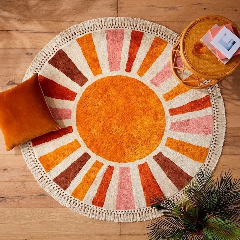 

Round Fluffy Carpet For Living Room With Tassels Soft Baby Rugs Sun Shiny Hairy Bedroom Rug Plush Nursery Play Mat For Children