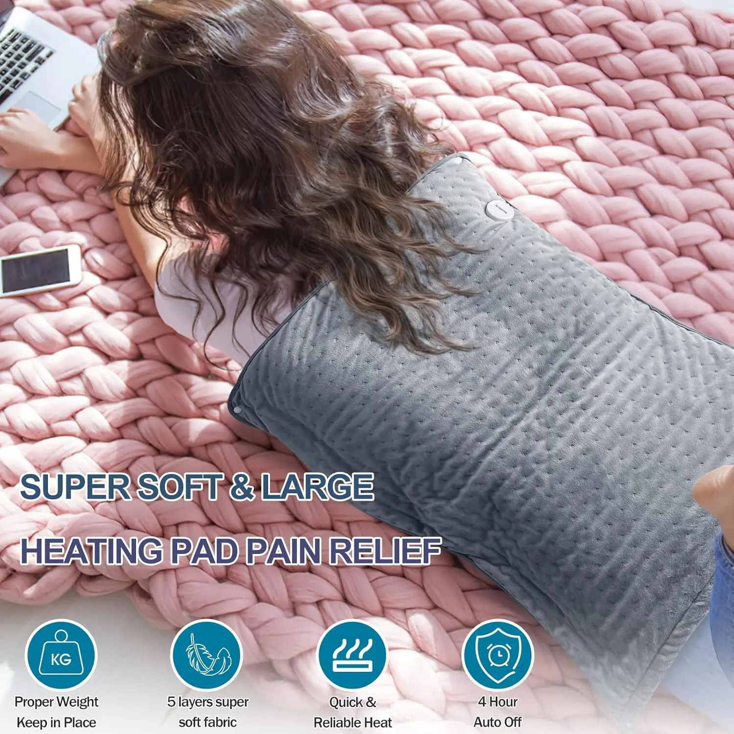 Foot Warmer 2 in 1, Extra Large Soft Electric Heating Pad XXL(21x33") Heating Pad for Back Pain Relief Period Cramps