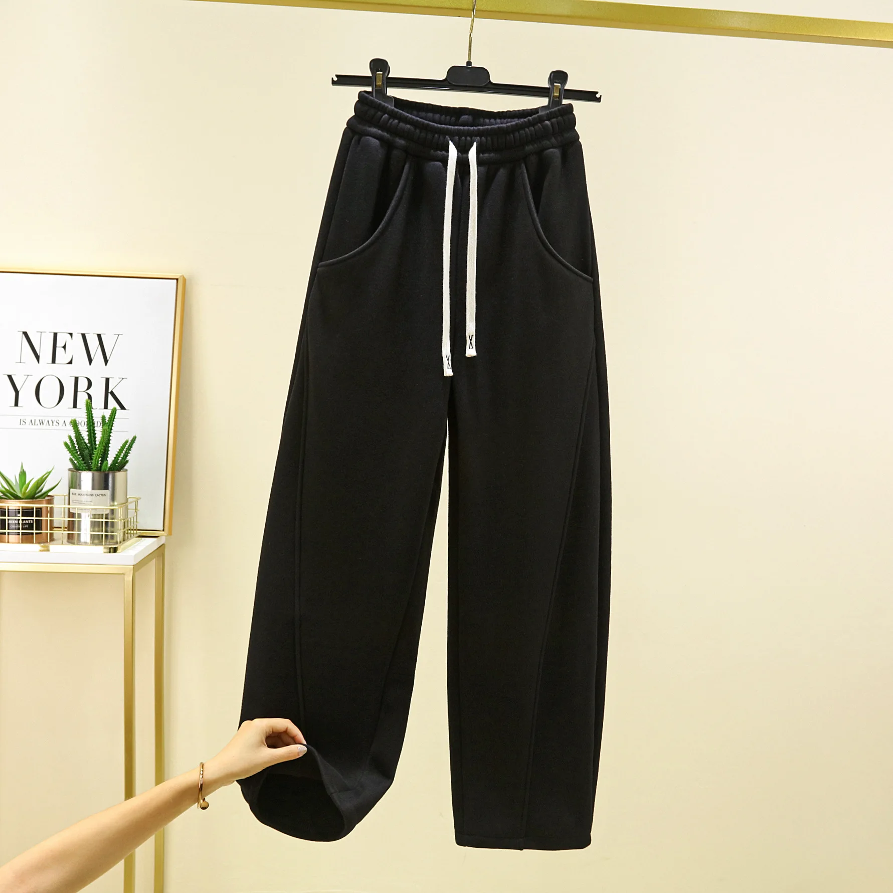 Straight Pants Women's Autumn and Winter Plus Fleece Wide-leg Pants New Straight Pants Casual Warm Underwear Women Clothing