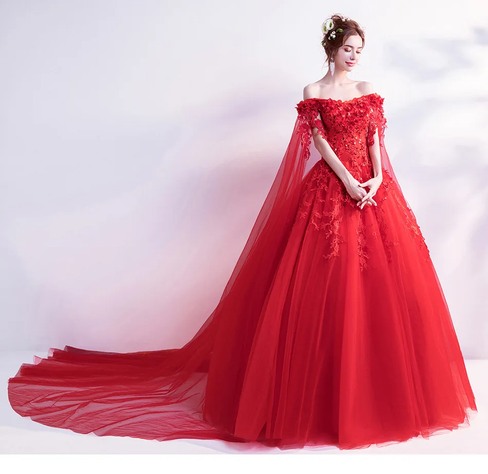 Lace Appliques Prom Dress Long Shawl Sleeves Princess Birthday Gown