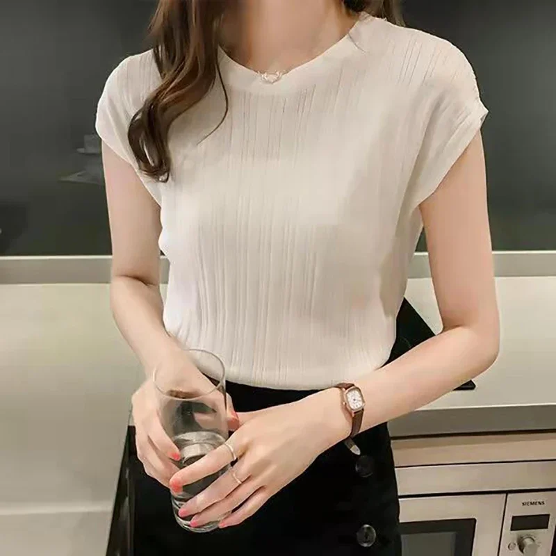 ITOOLIN Women Knitted Loose T-shirts O-Neck Casual Tees Tops Summer For Women Solid Short Sleeve Bottoming Shirts 2024 Best Sellers In Women's Clothing ITOOLIN Women Knitted Loose T-shirts O-Neck Casual Tees Tops Summer For Women Solid Short Sleeve Bottoming Shirts 2024 Best Sellers In Women's Clothing