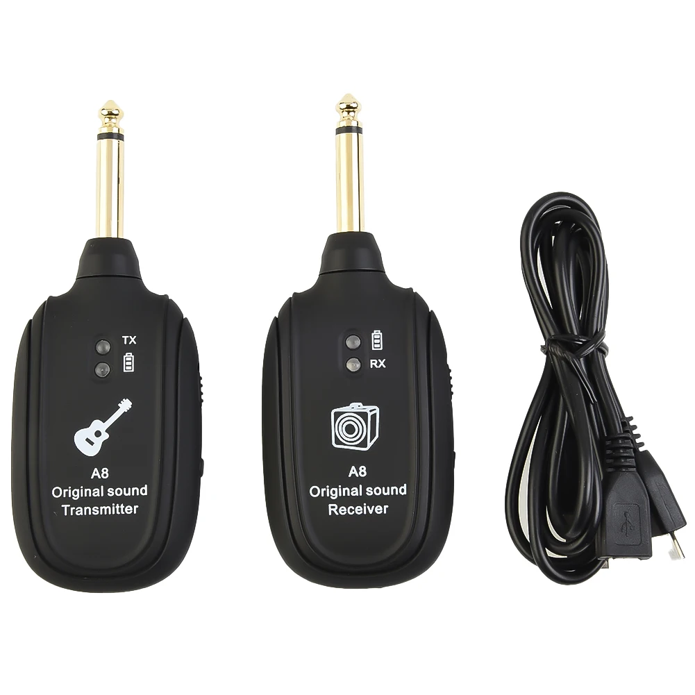 

A8 UHF Guitar Wireless Transmitter Receiver Set 730mhz 30M Range For Electric Guitars Bass Violin Built-In Rechargeable Battery