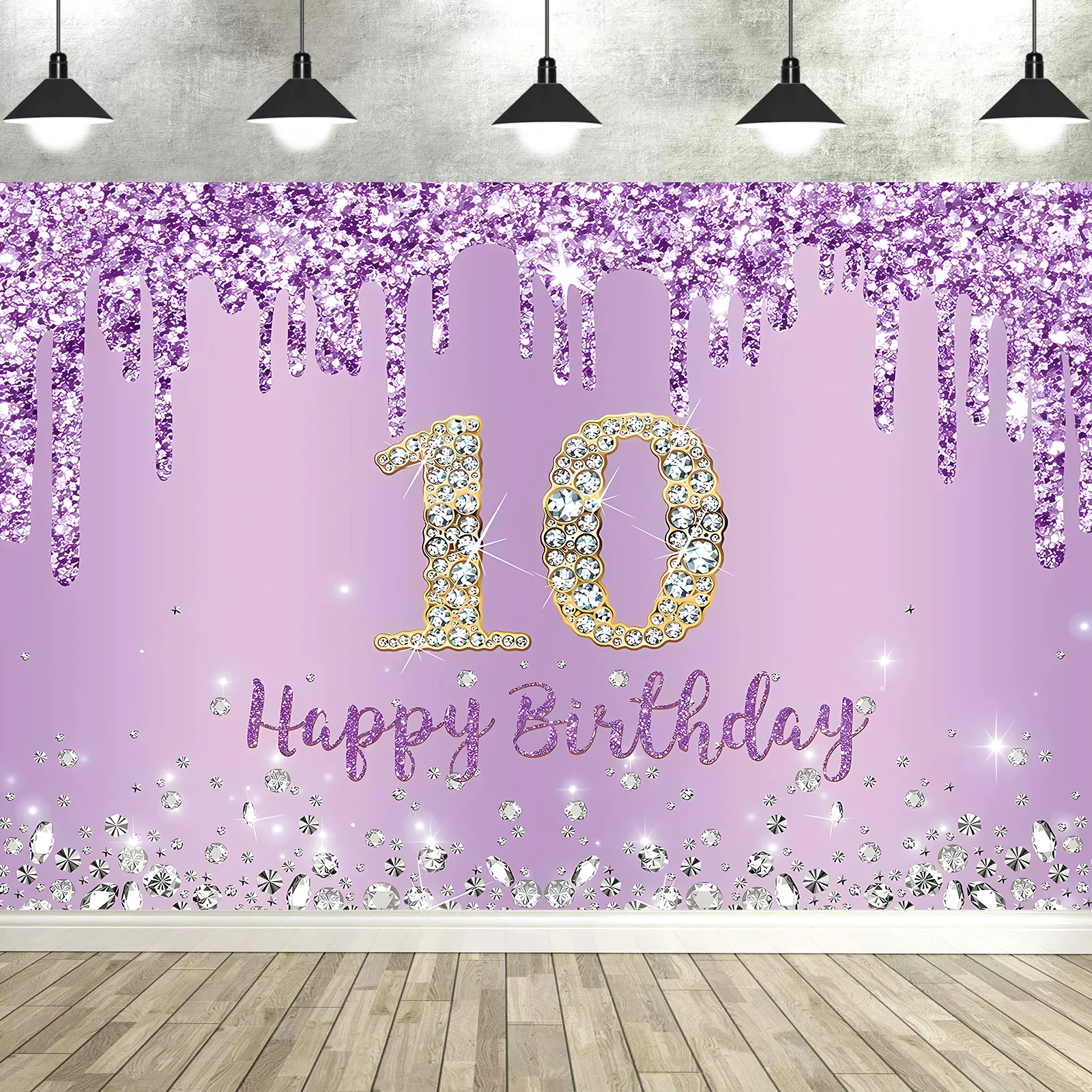 Pretty Purple Happy 18th Birthday Party Backdrop Glitter Diamond
